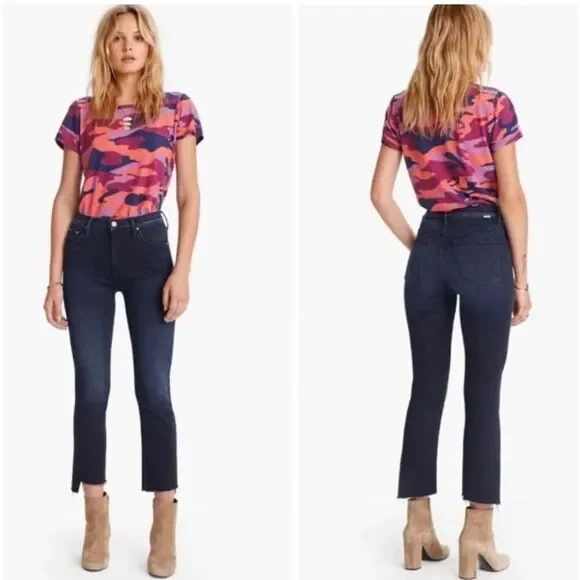 MOTHER Denim The Insider Crop Step Jeans Fray in After Party Wash size 25